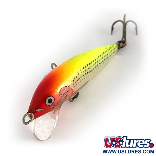 Rapala Original Floater F5 Plug, Rood-Geel, 2,3g, Balsahout, #7793