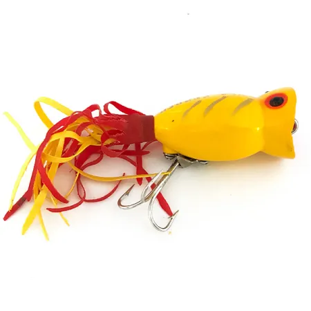 Fred Arbogast Hula Popper Popper, Geel, 8g, Rubberen Rok, #7810