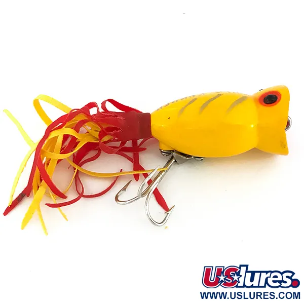 Fred Arbogast Hula Popper Popper, Geel, 8g, Rubberen Rok, #7810