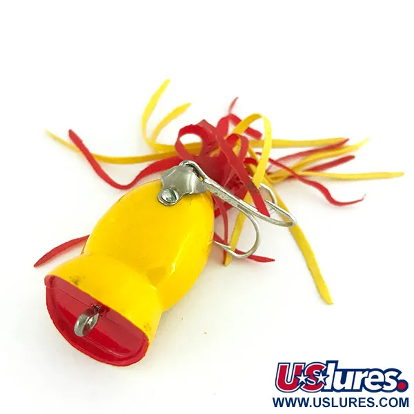 Fred Arbogast Hula Popper Popper, Geel, 8g, Rubberen Rok, #7810