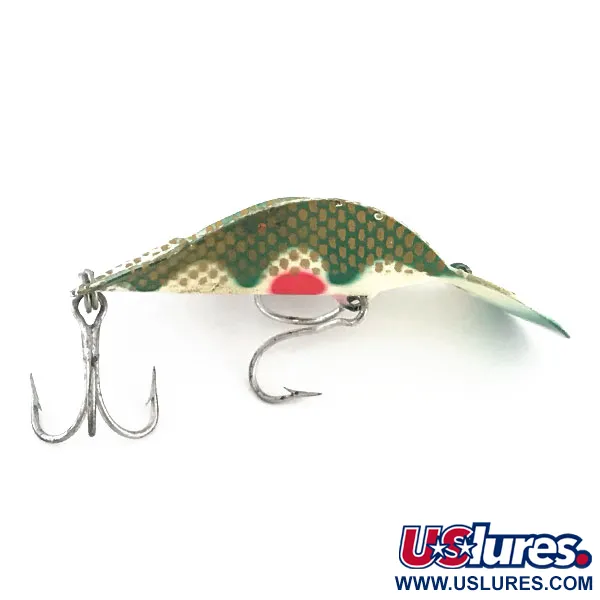 Buck Perry Spoonplug Lepel, Groen-Goud, 10g, Vintage, #8900