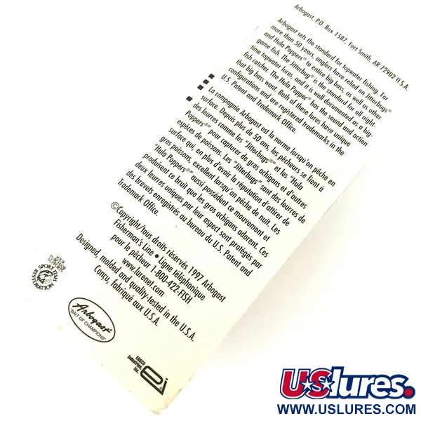 Fred Arbogast Hula Popper Oppervlakte-aas, Geel, 8g, Rubber Rokje, #9472