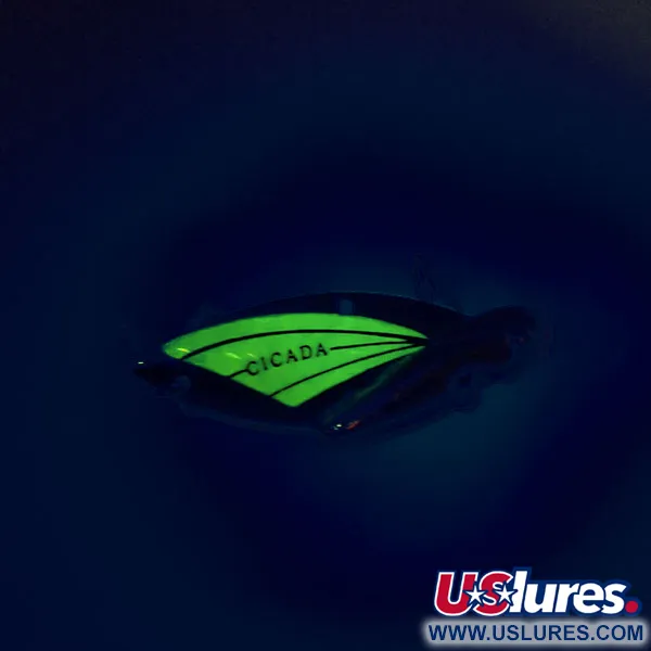 Reef Runner Cicada Blade Bait, Nikkel / Groen, 14g, Lichtgevend, #9560